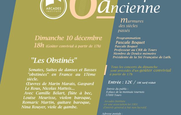Dimanche 10 décembre : Les Obstinés, Sonates et danse françaises du XVII e siècle 