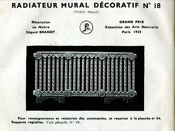 Radiateur fonte orné décoratif mural E.BRANDT 1925