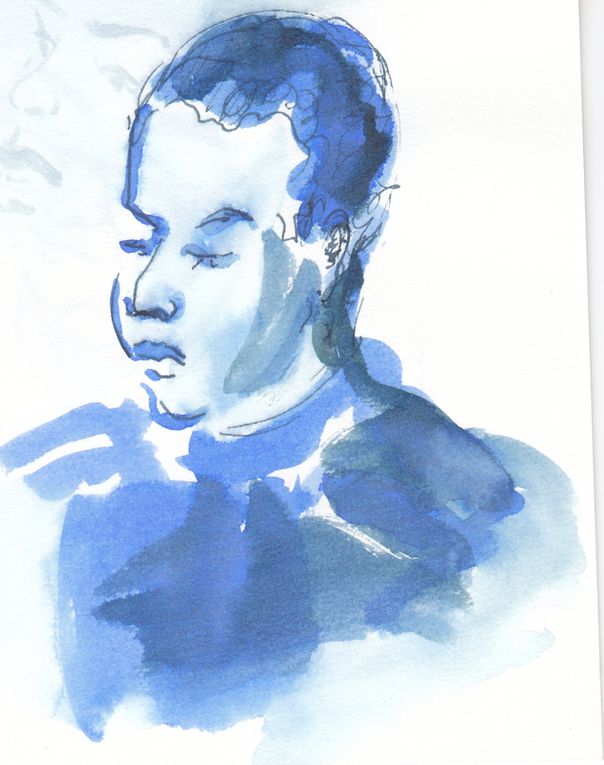 Portraits et sketches bleus