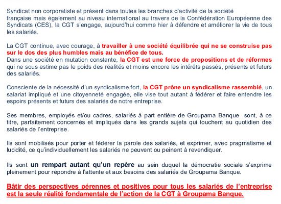 Elections à Groupama Banque - Une équipe CGT dynamique et revendicative pour peser sur les orientations économiques et sociales de l'entreprise (5 pages)