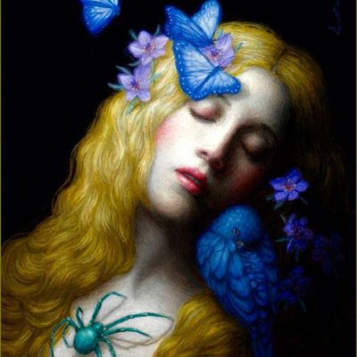 Femme et oiseau en peinture - Chie Yoshii