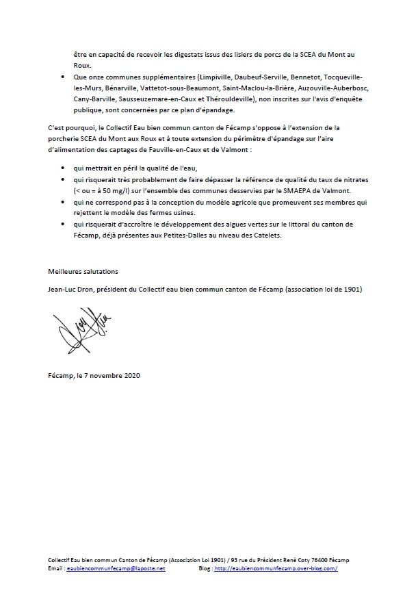 Enquête publique sur le projet d'extension d'une porcherie. Le collectif dépose ses observations.