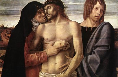 Bellini - Pietà: Cristo muerto sostenido por la Virgen y San Juan