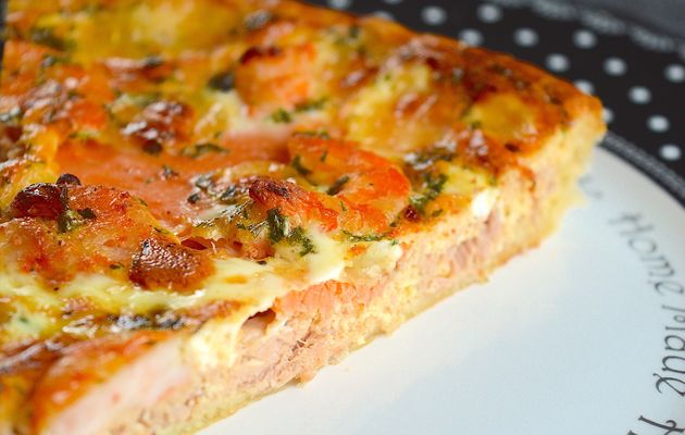 Tarte fine à la truite et aux crevettes
