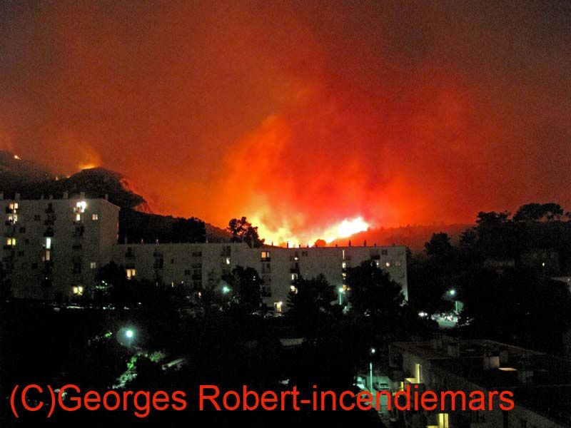 Les 22 et 23 juillet 2009 un gigantesque incendie qui aurait été causé par nos amis les bêtes, les militaires du camp de Carpiagne... Photos d'une catastrophe...