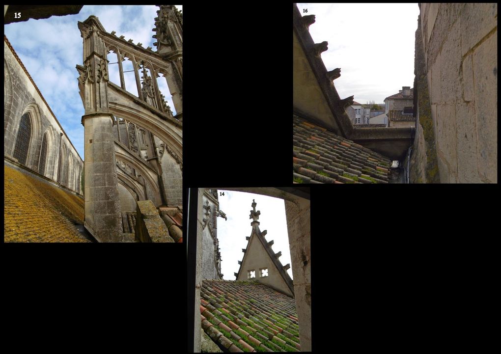 Avec parfois des effets surprenants, telles ces images inversées des ombres des structures extérieures. Enfin on redescend et sortant de la cathédrale on se dirige vers la rue St Pallais, mais en remontant encore le temps...