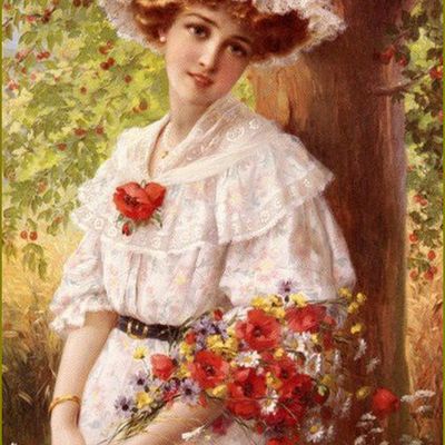 Le temps des cerises par les peintres -  Emile Vernon - Le chapeau aux cerises