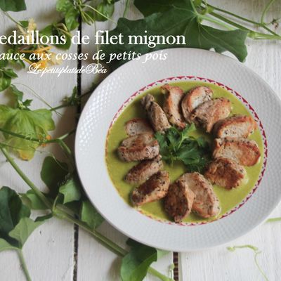 Médaillons de filet mignon à la crème de cosses de petits pois
