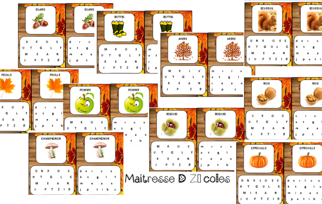 Automne : retrouver les lettres qui composent un mot
