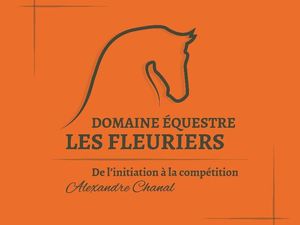 Le Logo du Domaine équestre Les Fleuriers et une photo d'Alexandre en coucours 