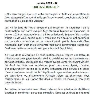 Feuille paroissiale de janvier