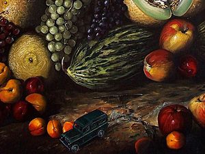 Sous la pluie, fruits après l'orage Détails  Huile sur toile  100X100 Bhavsar