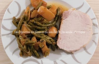 Rôti de porc , pommes de terre et haricots verts au Cookeo