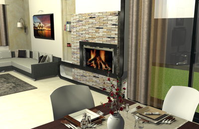 Création SCD 3D d'un salon SAM avec cheminée