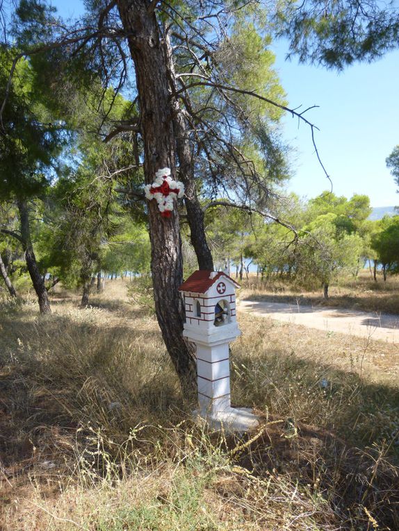 des centaines d'ex-votos en mémoire de dcd de l'asphalte - Gigantesque bordures de lauriers-roses - entre Agi Théodori et Korinthos