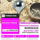 BORDEAUX-Formation Radiesthésie : PENDULE Mermet, recherche à distance, témoin,