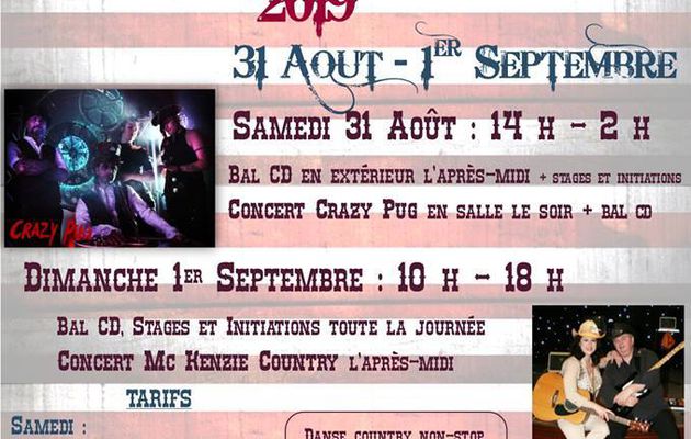 weeke end country a Surgères samedi 31/08/2019 et 1er/09/2019 concerts et bal cd