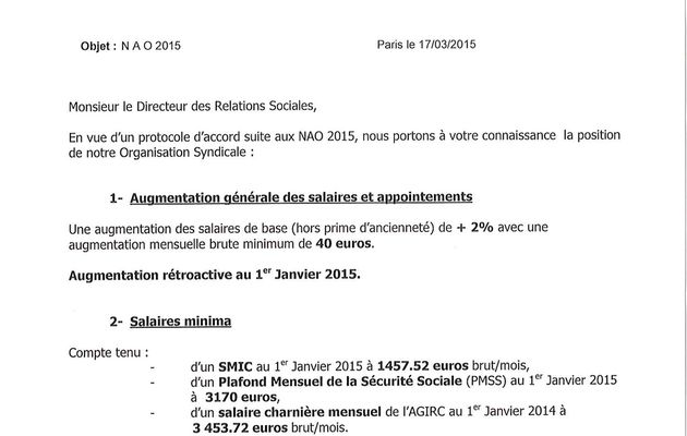 Revendications Force Ouvrière NAO 2015