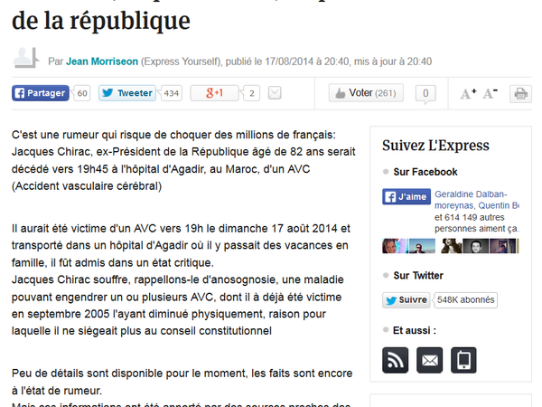 L'express.fr annonce la mort de Jacques Chirac !