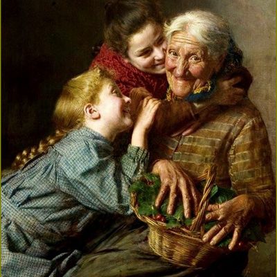 Le temps des cerises par les peintres -   Gaetano Bellei (1857-1922) Grand-mère, enfants et les cerises