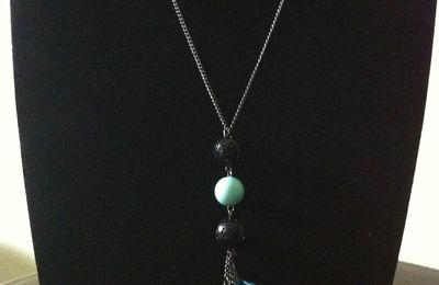 Collier pendentif plume noir/turquoise