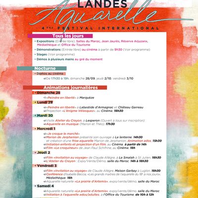 Programme festival Landes aquarelle du 27 Septembre au 5 Octobre 2025
