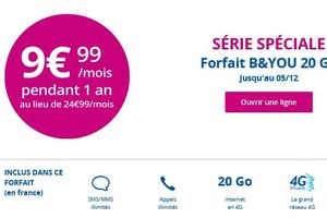 Bon plan forfait B&YOU illimité 20Go à seulement 9,99€/mois pendant 1 an 