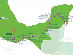 Le Mexique : on y passera 26 jours (23 étapes 2 060 km) en sillonnant  notamment la Péninsule du Yucatan qui est la plus touristique du pays de par son statut d'ancien pays maya, où l'on visitera des sites archéologiques de premier plan tels Palenque et Edzna ainsi que d’autres villes étapes inscrites au Patrimoine  mondial de l’Unesco. La monnaie c'est le peso mexicain : 2000 pesos mexicain (MXN) c'est 98 €.