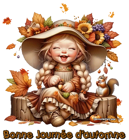 Bonne journée d'automne - fillette - écureuil