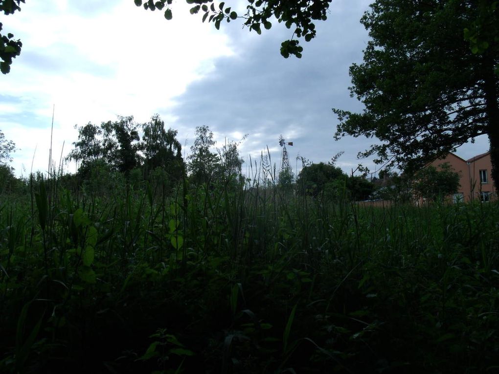 Arrivée à Etival... fin de la randonnée. Selfie devant le Parc de la Rivière, une éolienne du temps, et un charmant petit sentier sauvage avant de regagner le centre du village