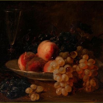 Fruits d'été par les peintres -  Dominique Rozier (1840-1901) pêches et raisin