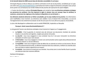 directives anticipées, une base de données les regroupant et les rendant accessibles aux médecins