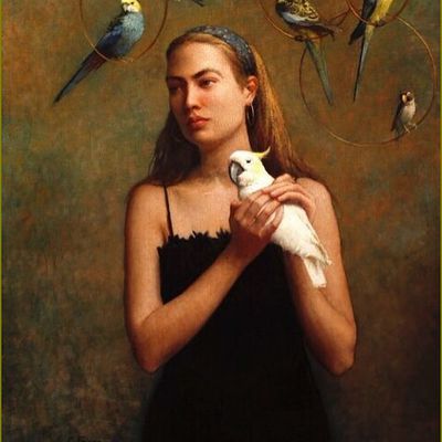 Femme et oiseau en peinture -   Louise C. Fenne