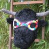 tête de vache taureau à lunette papier mâché laine 