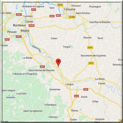 Gironde - Cadillac - Position bourg fortifié sur carte