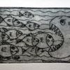 "Dans la gueule du loup" (poisson d'avril) , gravure sur tetra-pack