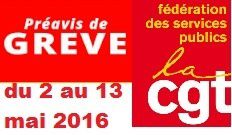 Préavis de grève de la fédération des services publics du 2 mai au 13 mai 2016 – inclus