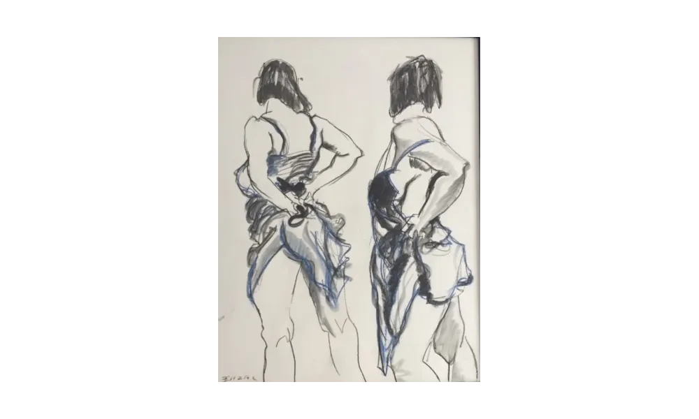 Les pieds dans l'eau, craie conté sur papier 65x50cm, vendu sans cadre, artiste peintre contemporain,bernadette cazal,narbonne aude occitanie france,oeuvre d art,atelier artiste,boutique de createurs