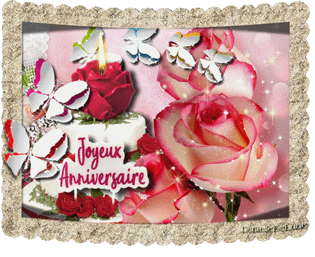 Gif Scintillant Joyeux Anniversaire Roses Gateau Papillons Les Gifs Animes De Dentelledelune