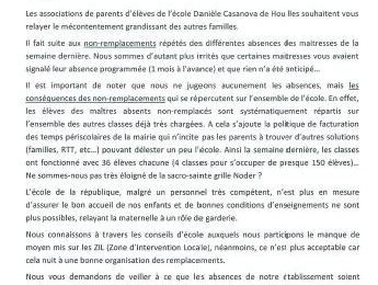 Mécontentement grandissant des familles de l'école maternelle Danielle Casanova 