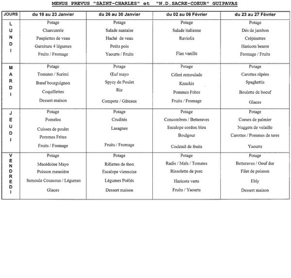 Menus Cantine du 19/01 au 27/02/2015