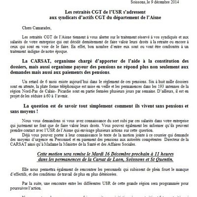 Les retraités CGT de l’USR s’adressent  aux syndicats d’actifs CGT du département de l’Aisne