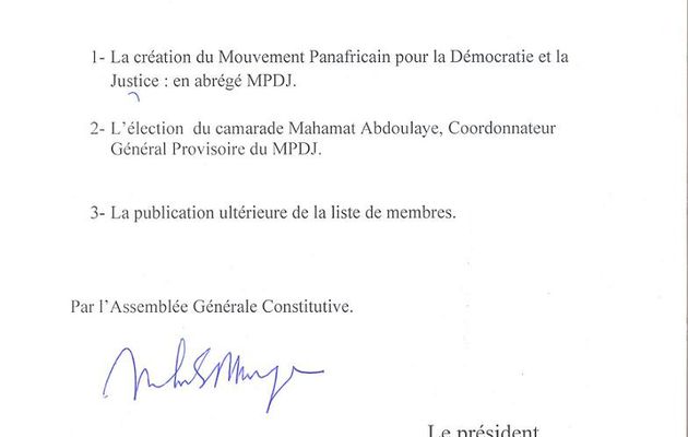 Tchad: décision de la nomination de Mahamat Abdoulaye à la tête du MPDJ