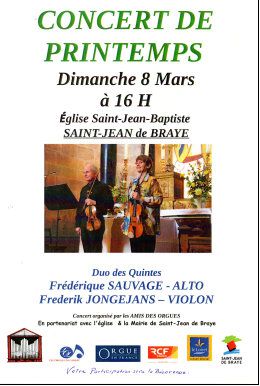 Concert de Printemps des AMIS DES ORGUES le 8 mars 2020 en l’Église  de St Jean de Braye 