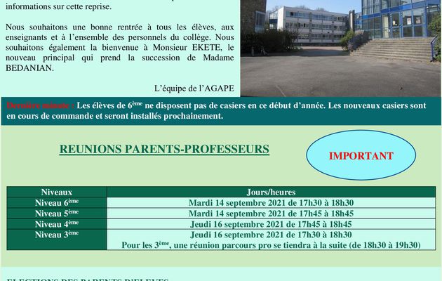 Informations de rentrée collège Eugène Carrière