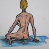 Femme nue de dos assise de côté