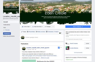 Location logement meublé sur REMIRE-MONTJOLY Cayenne Guyane : EDEN CREOLE GUYANE crée sa page FAN FACEBOOK   
