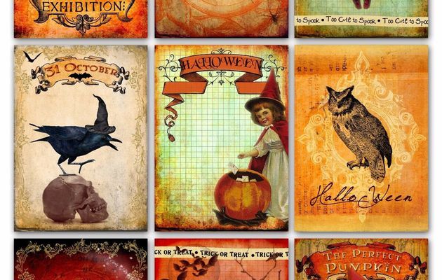 Cartes de vœux et étiquettes d'Halloween-Vintage Halloween-Heureux Halloween hantée