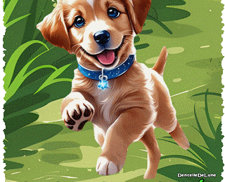 Petit chien heureux gambade dans les champs - gif bonne journée 