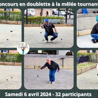 Concours doublette mêlée tournante, samedi 6 avril 2024 au CHR